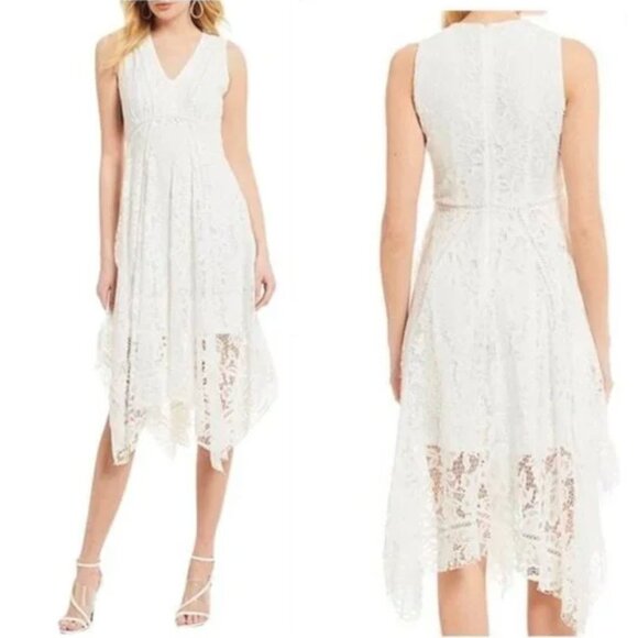 Just Taylor White Lace Handkerchief Hem Midi Dress Size 12 Wedding Bride Mother - Picture 1 of 7